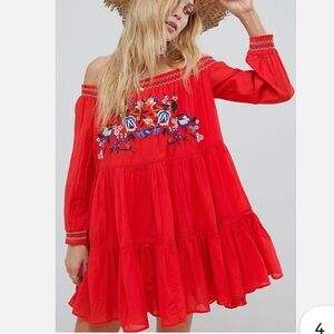 FREE PEOPLE SUNBEAMS EMBROIDERED BOHO MINI DRESS